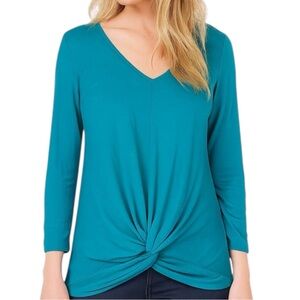 NWT STATUS BY CHENAULT Teal Long Sleeve Twist Front V-Neck Top Size Medium